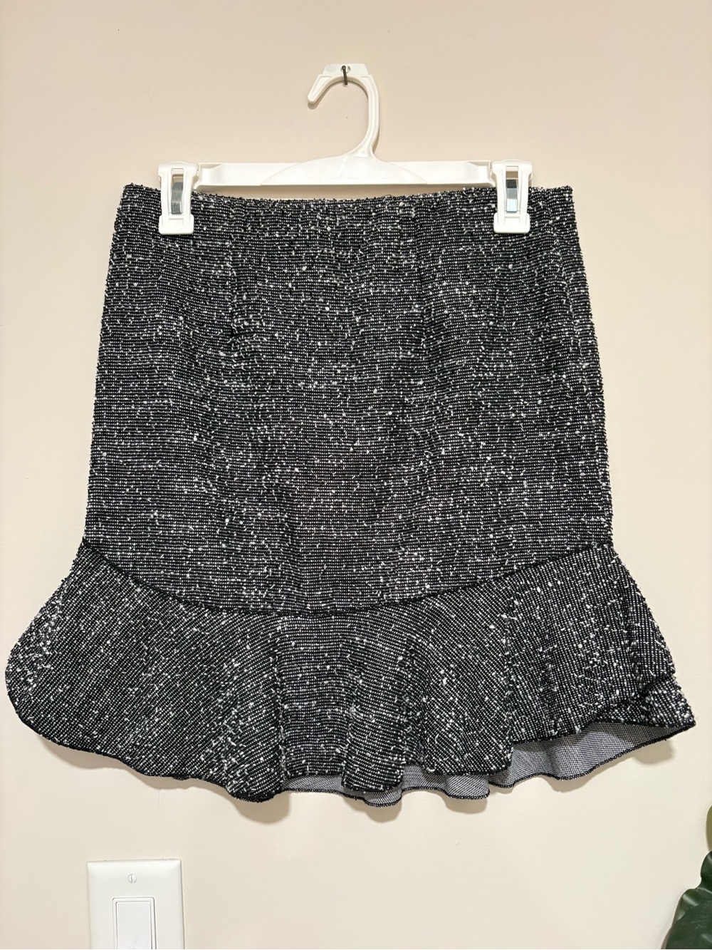 ASOS Black Tweed Ruffle-Hem Mini Skirt